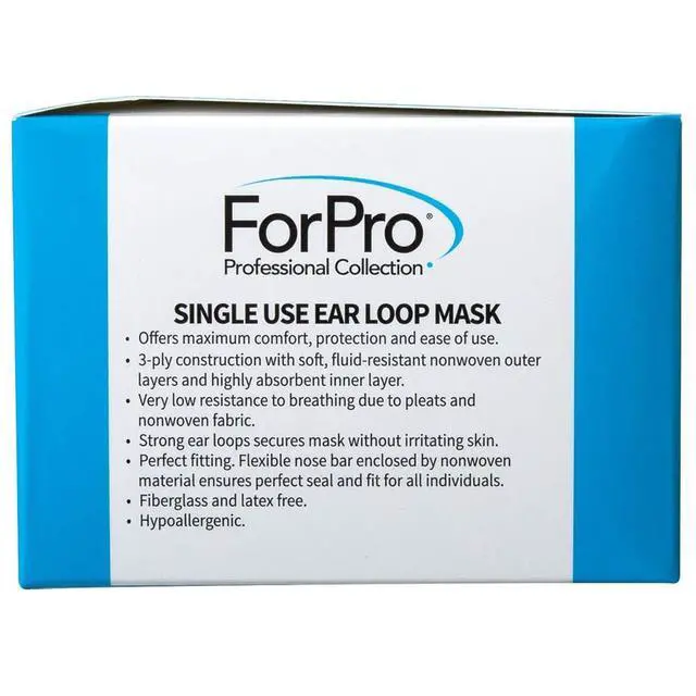 Alt view image 3 of 6 - Single Use Ear Loop Mask, 3-Ply Disposable Non-Woven Face Mask, Latex-Free, Fiberglass-Free, Protects Against Pollen, Dust, 50-Count