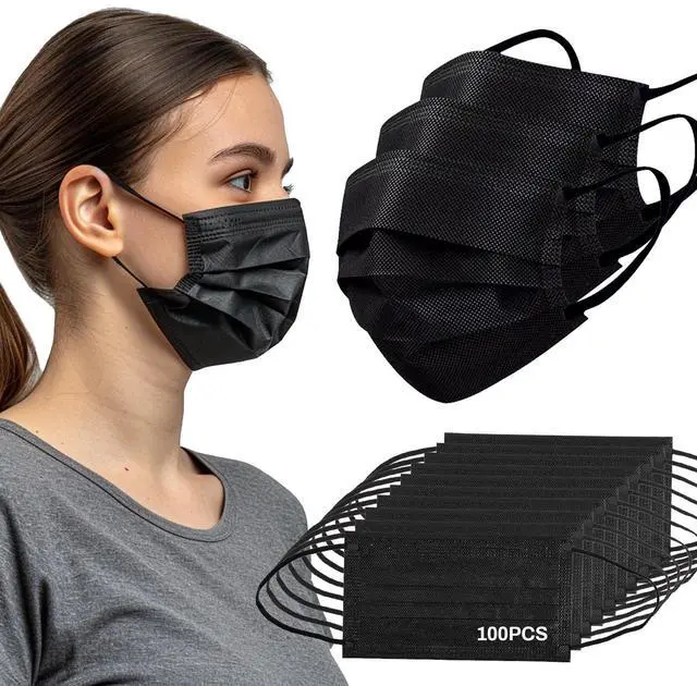 Main image of Black Disposable Face Mask - 3 Ply Black Filter Protection Masks Comfortable, Soft, Breathable Daily Use For Adults Home, Office, School,and Outdoors 100 PCS