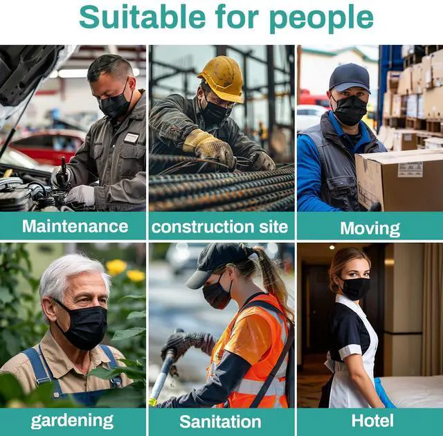 Alt view image 4 of 6 - Black Disposable Face Mask - 3 Ply Black Filter Protection Masks Comfortable, Soft, Breathable Daily Use For Adults Home, Office, School,and Outdoors 100 PCS