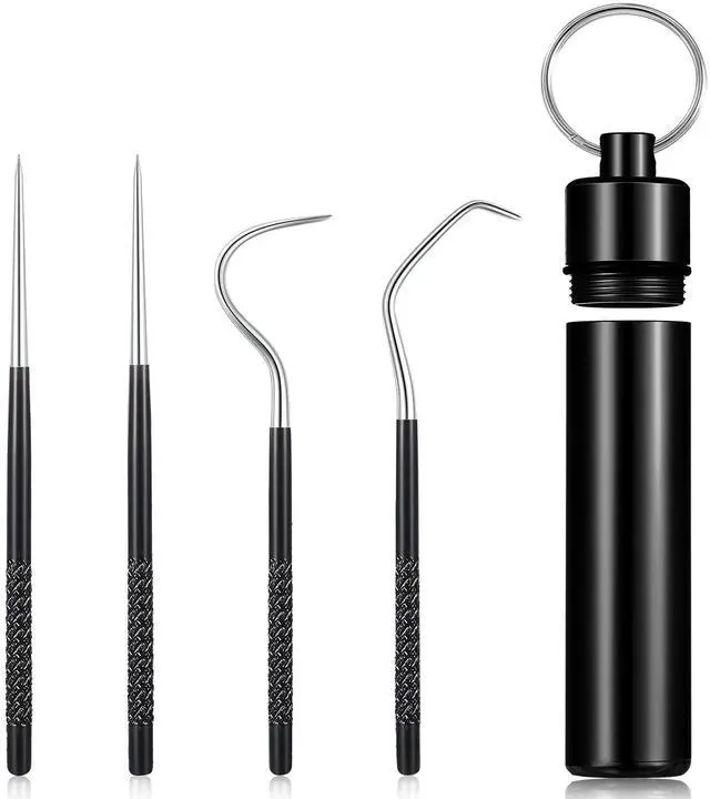 Main image of Portable Titanium Toothpicks Pocket Set Reusable Metal Stainless Steel Toothpicks with Holder for Outdoor Picnic and Camping (Black,1 Set)