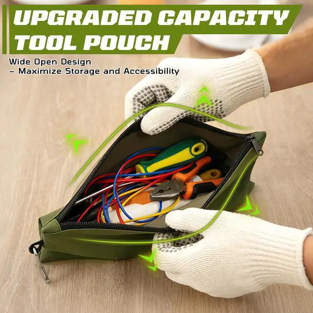 Alt view image 3 of 7 - Tool Pouch Zipper Bags, Small Tool Bags with Metal Zipper & Carabiner, Durable Utility Organizer Pouches, 3-Pack (Black/Beige/Olive)