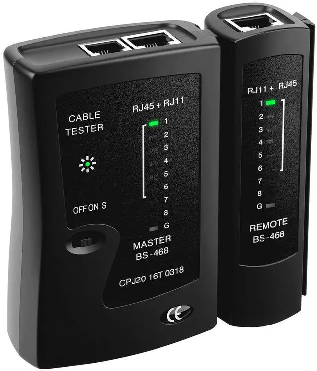 Main image of Ethernet Cable Tester - RJ45 RJ11 Network Tester Tool for CAT5/CAT5e/CAT6/CAT6a/CAT7, Portable LAN Wire Continuity Checker with LED Indicators, S-Mode Speed & Detachable Remote - Black