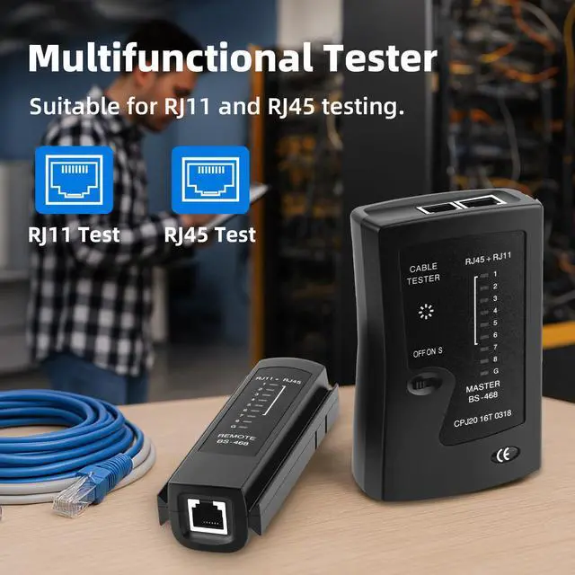 Alt view image 2 of 7 - Ethernet Cable Tester - RJ45 RJ11 Network Tester Tool for CAT5/CAT5e/CAT6/CAT6a/CAT7, Portable LAN Wire Continuity Checker with LED Indicators, S-Mode Speed & Detachable Remote - Black