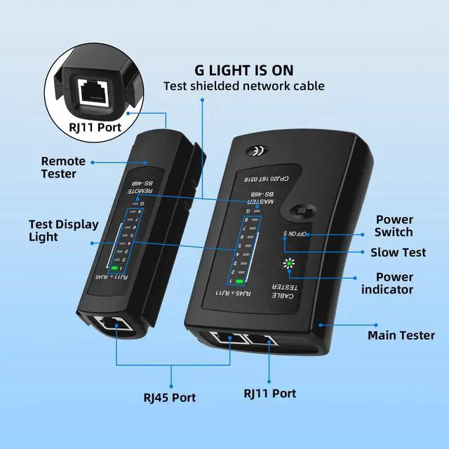 Alt view image 3 of 7 - Ethernet Cable Tester - RJ45 RJ11 Network Tester Tool for CAT5/CAT5e/CAT6/CAT6a/CAT7, Portable LAN Wire Continuity Checker with LED Indicators, S-Mode Speed & Detachable Remote - Black