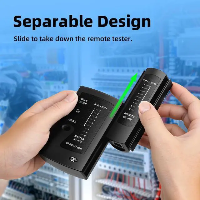 Alt view image 5 of 7 - Ethernet Cable Tester - RJ45 RJ11 Network Tester Tool for CAT5/CAT5e/CAT6/CAT6a/CAT7, Portable LAN Wire Continuity Checker with LED Indicators, S-Mode Speed & Detachable Remote - Black