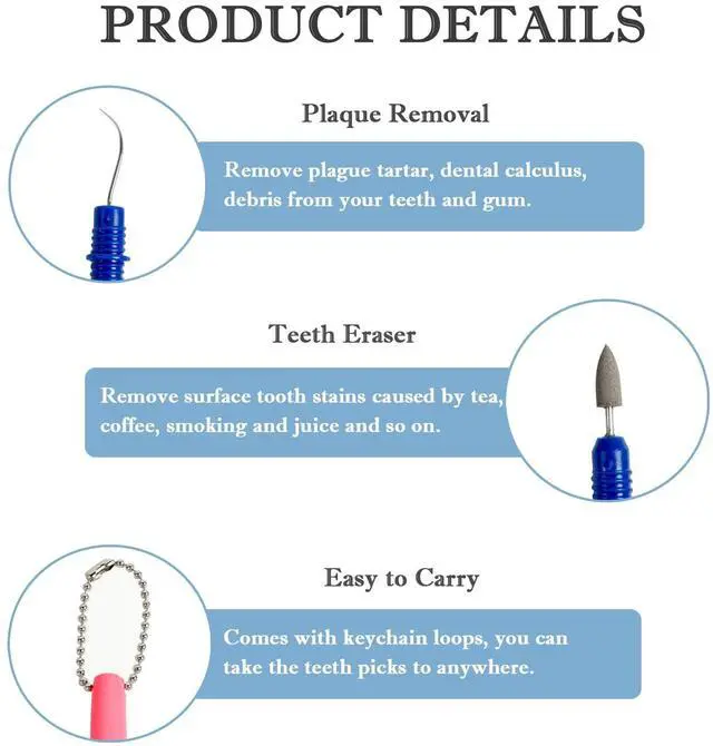 Alt view image 3 of 5 - 2PCS Reusable Dental Picks Kit Portable Teeth Stain Plaque Remover with Keychain with Keychain Tooth Erasers Tartar Eraser Tool Set for Travel, Pets & Oral Hygiene, Pink and Green