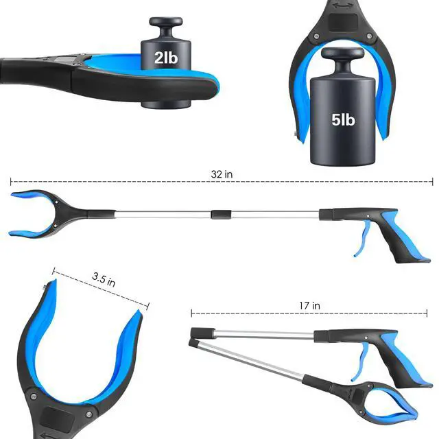Alt view image 2 of 7 - 32" Grabber Reacher Tool, 1-Pack Foldable Reacher Grabber Pickup Tool with 360° Anti-Slip Rotating Jaw & Magnet, Mobility Aid Reaching Assist Tool for Trash Pick Up, Lightweight Grabber Tool