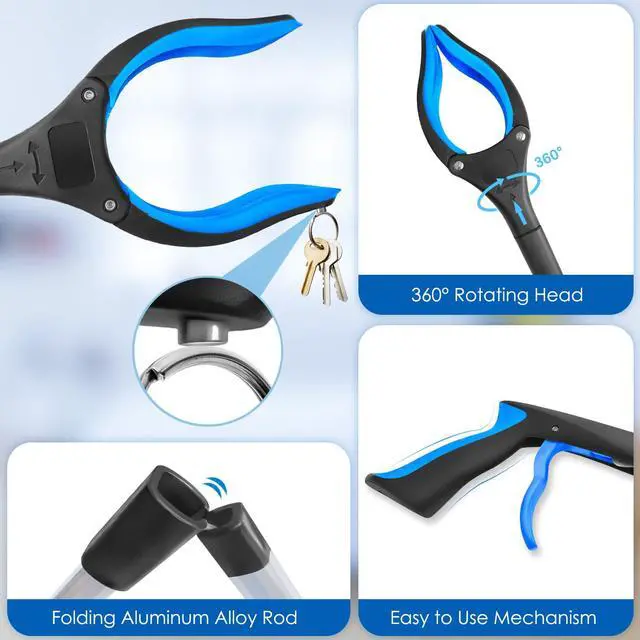 Alt view image 4 of 7 - 32" Grabber Reacher Tool, 1-Pack Foldable Reacher Grabber Pickup Tool with 360° Anti-Slip Rotating Jaw & Magnet, Mobility Aid Reaching Assist Tool for Trash Pick Up, Lightweight Grabber Tool