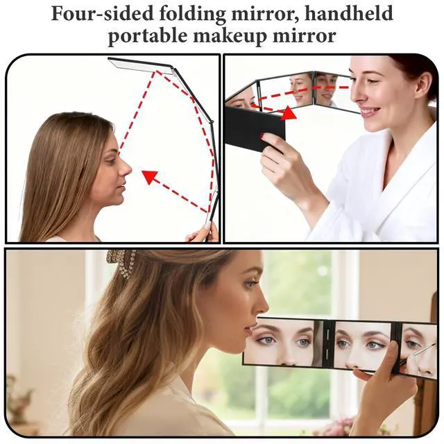 Alt view image 4 of 7 - 4 Way Mirror Foldable Makeup Mirror Portable 360 Degree Handheld Haircut Mirrors 4 Barber Desktop DIY Haircut Tool for Hair Cuting Styling Grooming Sided Self Haircuts for Home and Salon, 4.7 * 2.7 in