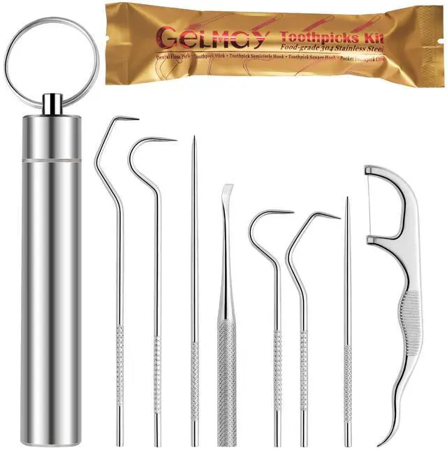 Main image of Toothpicks Pocket Set, Dental Floss Picks Kit Reusable, Stainless Steel Teeth Cleaning Tools, Tooth Picker Oral Hygiene Travel (1 Set)
