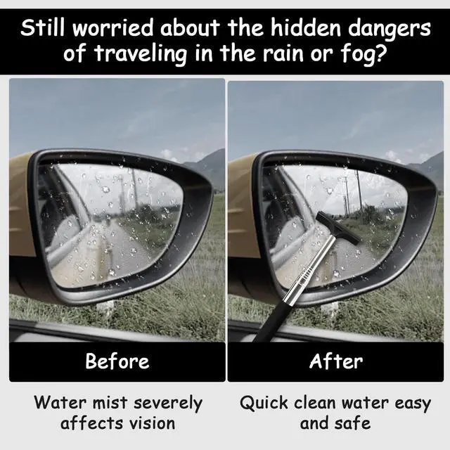 Alt view image 3 of 7 - 1 Pcs Car Window Mini Squeegee Retractable Auto Glass Squeegee Car Rearview Mirror Wiper Water Cleaner with Telescopic Long Rod Portable Cleaning Tools for All Vehicles (Black)