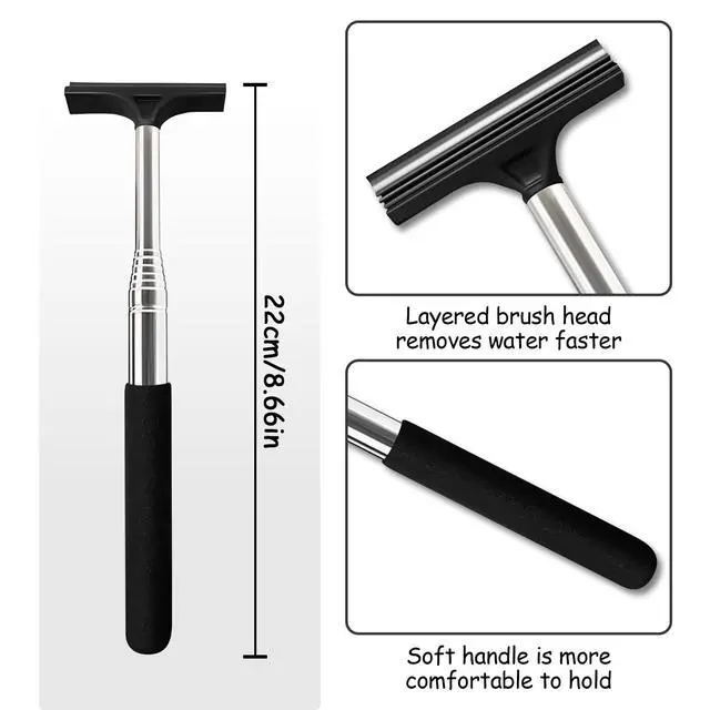 Alt view image 2 of 7 - 1 Pcs Car Window Mini Squeegee Retractable Auto Glass Squeegee Car Rearview Mirror Wiper Water Cleaner with Telescopic Long Rod Portable Cleaning Tools for All Vehicles (Black)