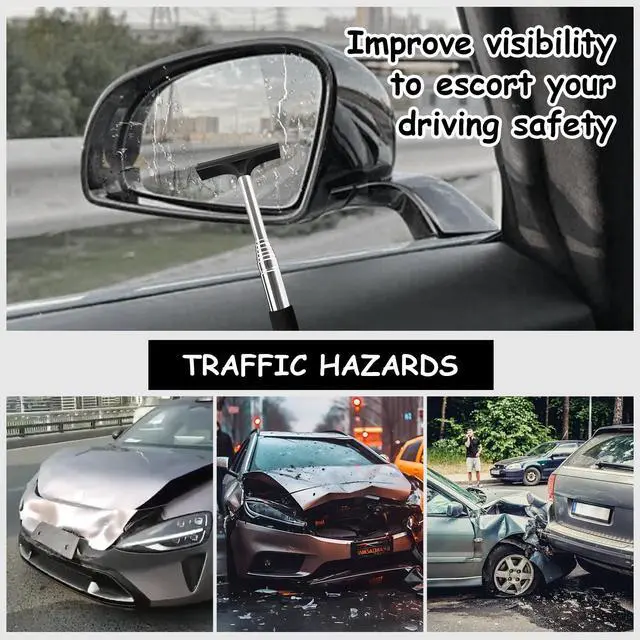 Alt view image 6 of 7 - 1 Pcs Car Window Mini Squeegee Retractable Auto Glass Squeegee Car Rearview Mirror Wiper Water Cleaner with Telescopic Long Rod Portable Cleaning Tools for All Vehicles (Black)