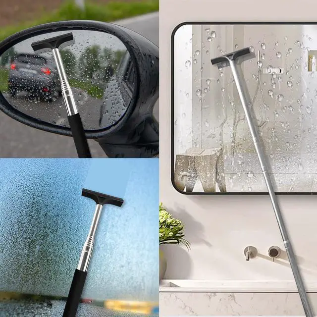 Alt view image 7 of 7 - 1 Pcs Car Window Mini Squeegee Retractable Auto Glass Squeegee Car Rearview Mirror Wiper Water Cleaner with Telescopic Long Rod Portable Cleaning Tools for All Vehicles (Black)