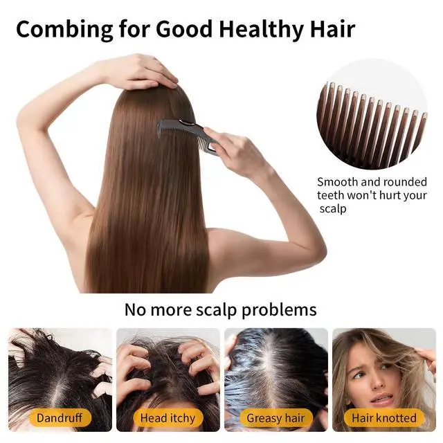 Alt view image 2 of 6 - Dandruff Comb Wide Tooth, Stainless Steel Fine Tooth Lice/Psoriasis Scalp Detox Comb for Women, Men & Kids, Professional Portable Sweep/Massage/Clean Shower Brush Tool for Hair Care/Growth (Black)