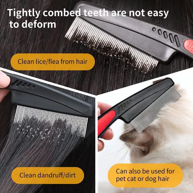 Alt view image 4 of 6 - Dandruff Comb Wide Tooth, Stainless Steel Fine Tooth Lice/Psoriasis Scalp Detox Comb for Women, Men & Kids, Professional Portable Sweep/Massage/Clean Shower Brush Tool for Hair Care/Growth (Black)