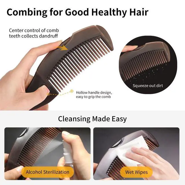 Alt view image 5 of 6 - Dandruff Comb Wide Tooth, Stainless Steel Fine Tooth Lice/Psoriasis Scalp Detox Comb for Women, Men & Kids, Professional Portable Sweep/Massage/Clean Shower Brush Tool for Hair Care/Growth (Black)