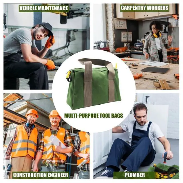 Alt view image 6 of 7 - 12 Inch Wide Mouth Tool Bag, Heavy Duty Canvas Tool Storage Bag, Large Capacity Handbag, Multi-function Tool Organizer Tote Bag for Storage Wrenches Pliers (Green, 12 Inch)