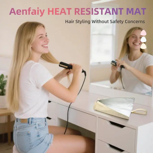 Alt view image 2 of 7 - 2-in-1 Heat Resistant Mat & Bag for Hair Styling Tools, Hanging Curling Iron Holder Flat Iron Holder with Zip, Portable Hot Hair Tools Travel Bag, Hair Straightener Mat Pouch for Countertop