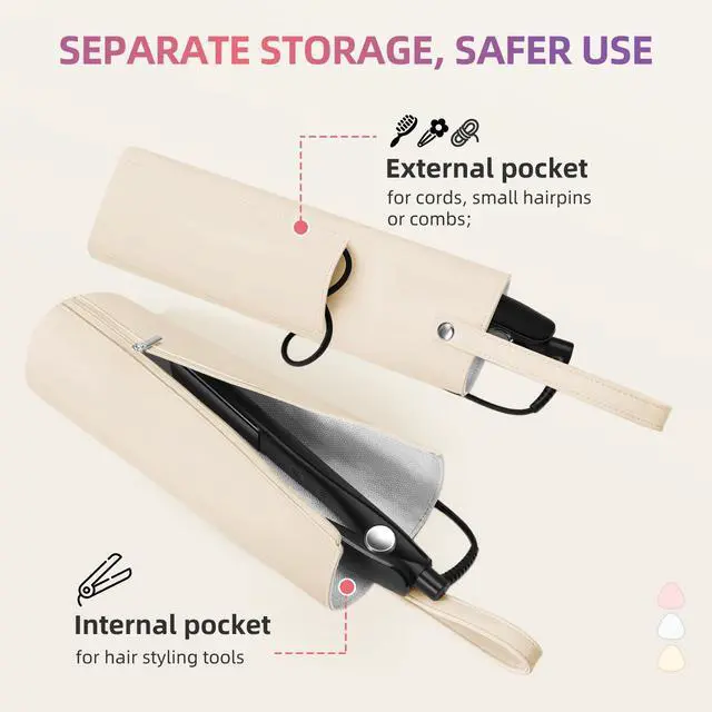 Alt view image 5 of 7 - 2-in-1 Heat Resistant Mat & Bag for Hair Styling Tools, Hanging Curling Iron Holder Flat Iron Holder with Zip, Portable Hot Hair Tools Travel Bag, Hair Straightener Mat Pouch for Countertop
