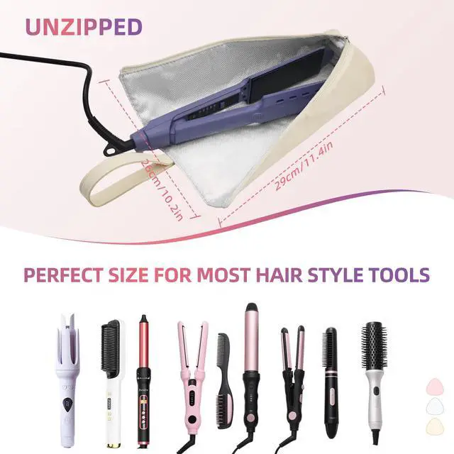 Alt view image 7 of 7 - 2-in-1 Heat Resistant Mat & Bag for Hair Styling Tools, Hanging Curling Iron Holder Flat Iron Holder with Zip, Portable Hot Hair Tools Travel Bag, Hair Straightener Mat Pouch for Countertop
