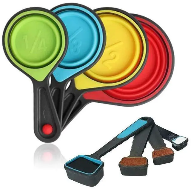 Main image of Collapsible Measuring Cups and Spoons - Portable Food Grade Silicone for Liquid & Dry Measuring, 8 Piece Set Kitchen Measuring Tool
