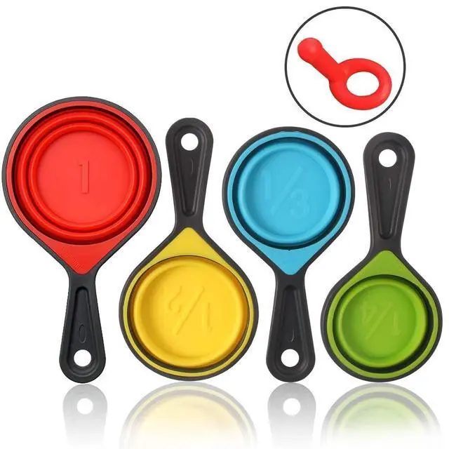 Alt view image 4 of 6 - Collapsible Measuring Cups and Spoons - Portable Food Grade Silicone for Liquid & Dry Measuring, 8 Piece Set Kitchen Measuring Tool