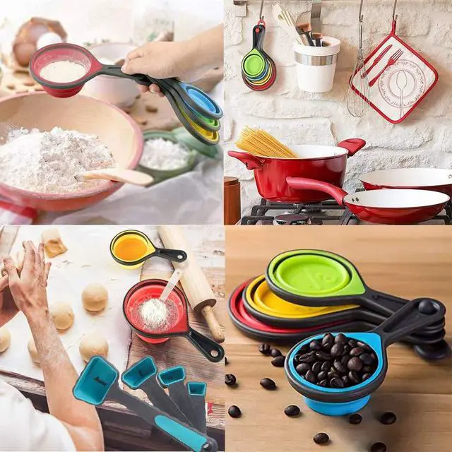 Alt view image 6 of 6 - Collapsible Measuring Cups and Spoons - Portable Food Grade Silicone for Liquid & Dry Measuring, 8 Piece Set Kitchen Measuring Tool