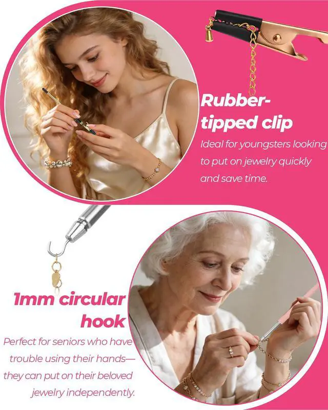 Alt view image 3 of 7 - 4 PCS Bracelet Helper Tool, Quick Release Fastener Helpers Tool Hooks for Necklace, Jewelry, Watch, Portable Bracelet Assistance Tool to Put on Yourself, Clip, Clasp Helper with Non-Slip Rubber Tips.