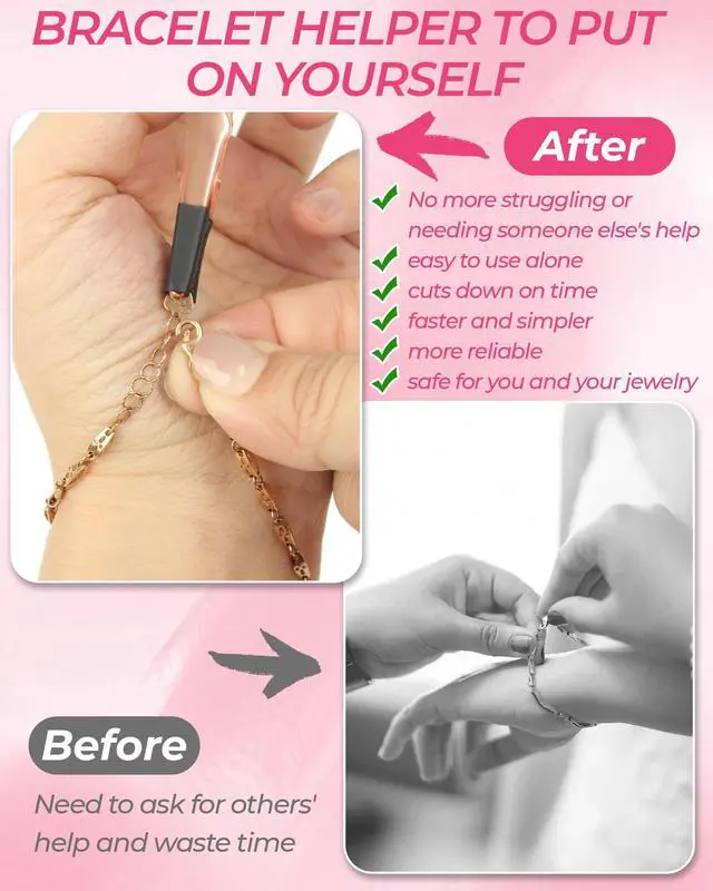 Alt view image 4 of 7 - 4 PCS Bracelet Helper Tool, Quick Release Fastener Helpers Tool Hooks for Necklace, Jewelry, Watch, Portable Bracelet Assistance Tool to Put on Yourself, Clip, Clasp Helper with Non-Slip Rubber Tips.