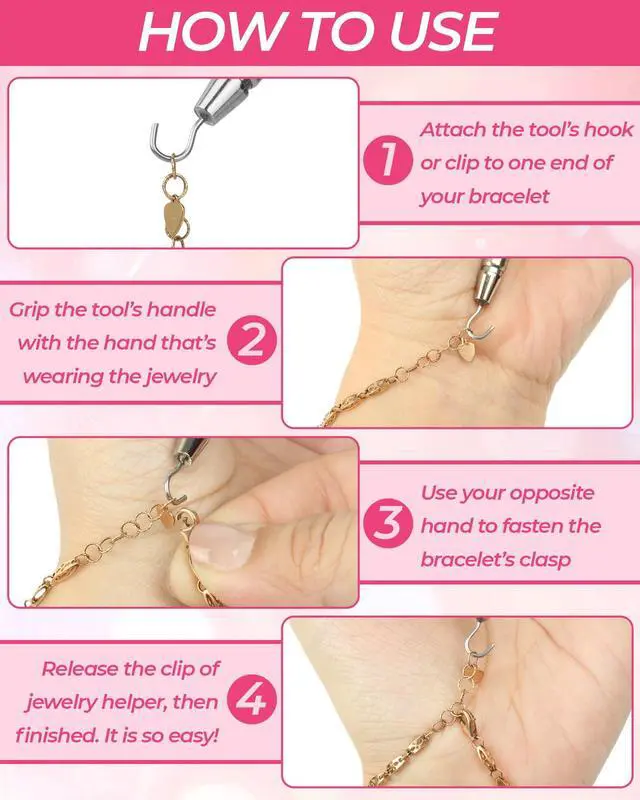 Alt view image 5 of 7 - 4 PCS Bracelet Helper Tool, Quick Release Fastener Helpers Tool Hooks for Necklace, Jewelry, Watch, Portable Bracelet Assistance Tool to Put on Yourself, Clip, Clasp Helper with Non-Slip Rubber Tips.