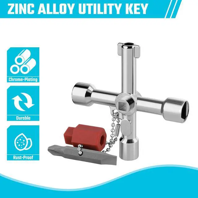 Alt view image 3 of 7 - 4 Way Sillcock Key with Bit, 1-Pack, for Valve, Faucet, Spigots