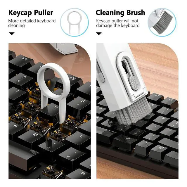 Alt view image 2 of 7 - 8 in 1 Multi Function Cleaning Kit, Keyboard Cleaner for Laptop Phone Earbuds, Portable Electronic Cleaning Tool with Brush Keycap Puller Cloth for Office Home, White
