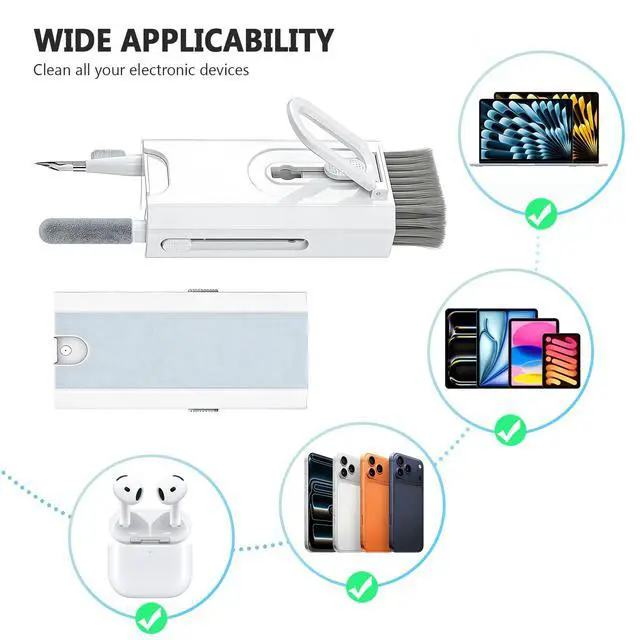 Alt view image 7 of 7 - 8 in 1 Multi Function Cleaning Kit, Keyboard Cleaner for Laptop Phone Earbuds, Portable Electronic Cleaning Tool with Brush Keycap Puller Cloth for Office Home, White