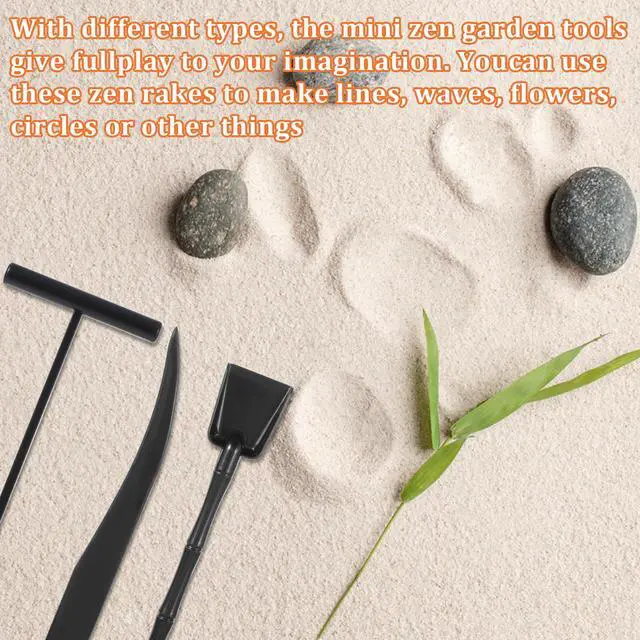 Alt view image 4 of 7 - Mini Zen Garden Kit, 6 Pcs Zen Garden Rake Tools Sand Casting Kit, Sand Zen Garden, Meditation Accessories for Home Office Desk Garden Decor