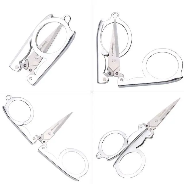 Alt view image 3 of 3 - Stainless Steel Folding Portable Travel Scissors Small Foldable Paper String Craft Shred Scissors, 2 Pack