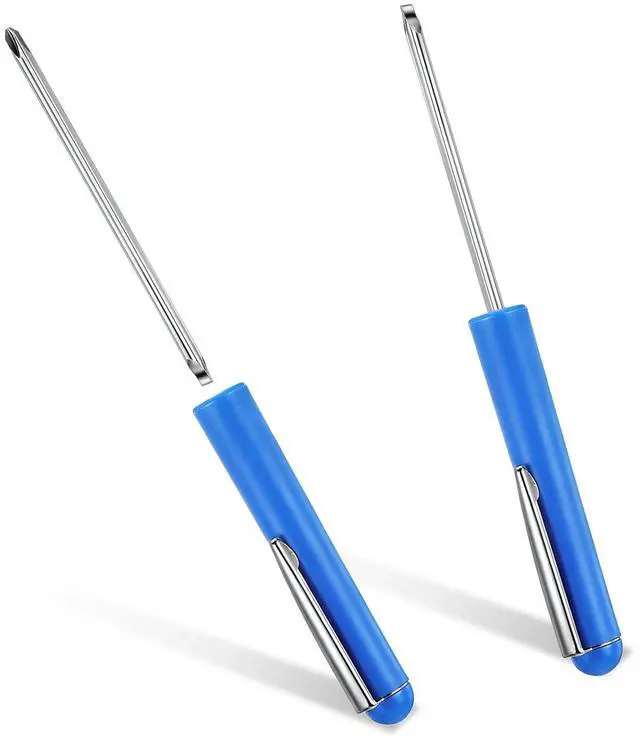 Main image of 2 PCS Mini Pocket Screwdriver with Clip, 2 in 1 Magnetic Double-End Slotted and Phillips Screwdrivers Blue Two Use Set Portable Small Flathead Screwdriver Mini Cross Head Screwdrivers for Mechanical