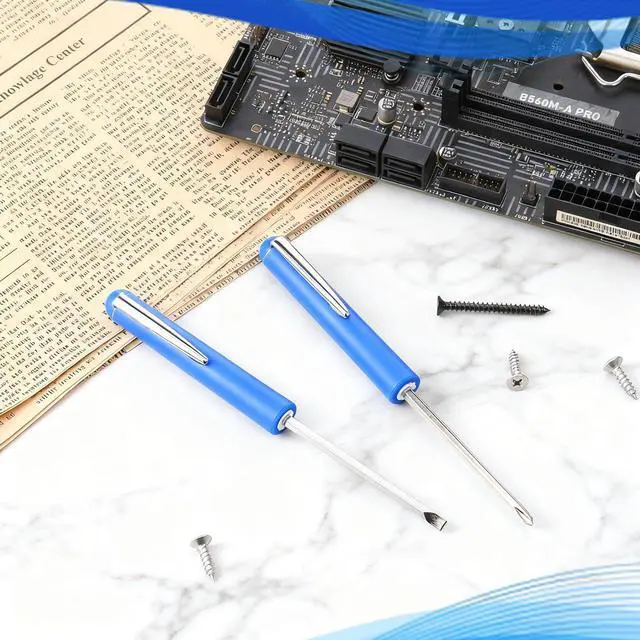 Alt view image 2 of 7 - 2 PCS Mini Pocket Screwdriver with Clip, 2 in 1 Magnetic Double-End Slotted and Phillips Screwdrivers Blue Two Use Set Portable Small Flathead Screwdriver Mini Cross Head Screwdrivers for Mechanical