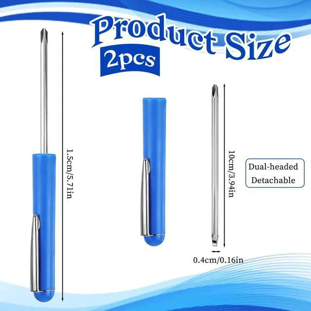 Alt view image 3 of 7 - 2 PCS Mini Pocket Screwdriver with Clip, 2 in 1 Magnetic Double-End Slotted and Phillips Screwdrivers Blue Two Use Set Portable Small Flathead Screwdriver Mini Cross Head Screwdrivers for Mechanical