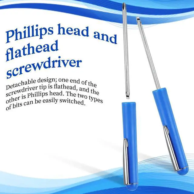 Alt view image 5 of 7 - 2 PCS Mini Pocket Screwdriver with Clip, 2 in 1 Magnetic Double-End Slotted and Phillips Screwdrivers Blue Two Use Set Portable Small Flathead Screwdriver Mini Cross Head Screwdrivers for Mechanical