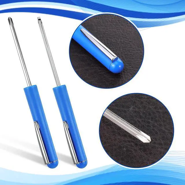 Alt view image 4 of 7 - 2 PCS Mini Pocket Screwdriver with Clip, 2 in 1 Magnetic Double-End Slotted and Phillips Screwdrivers Blue Two Use Set Portable Small Flathead Screwdriver Mini Cross Head Screwdrivers for Mechanical