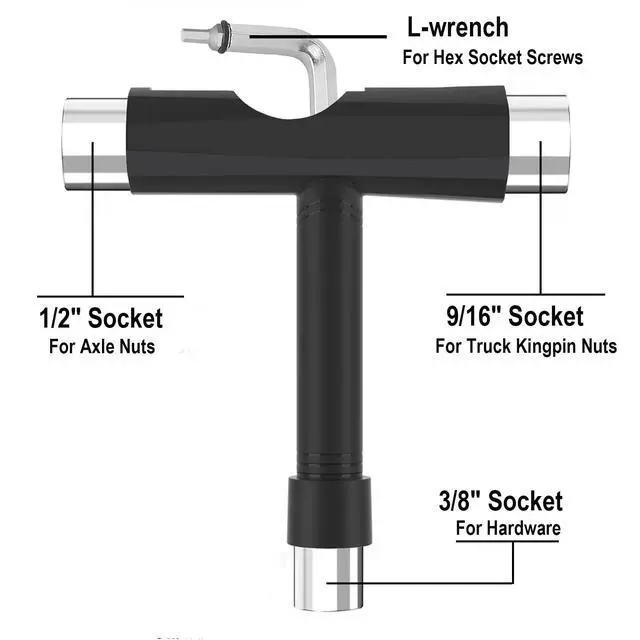 Alt view image 3 of 7 - Professional Skate Tools, All-in-One Multi-Function Portable Skateboard T Tool with T-Type Allen Key and L-Type Phillips Head Screwdriver for Adjust Skateboards, Roller Skates, Longboards