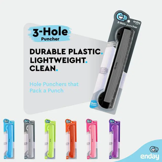 Alt view image 4 of 6 - 3 Hole Puncher for Binder, Black Portable Hole Puncher for 3 Ring Binder, 3 Sheets Capacity, Removable Chip Tray, 10 Ruler for School, Office