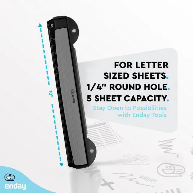 Alt view image 5 of 6 - 3 Hole Puncher for Binder, Black Portable Hole Puncher for 3 Ring Binder, 3 Sheets Capacity, Removable Chip Tray, 10 Ruler for School, Office
