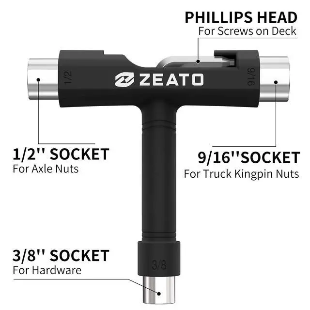 Alt view image 2 of 7 - All-in-One Skate Tools Multi-Function Portable Skateboard T Tool Accessory with T-Type Allen Key and L-Type Phillips Head Wrench Screwdriver - Black