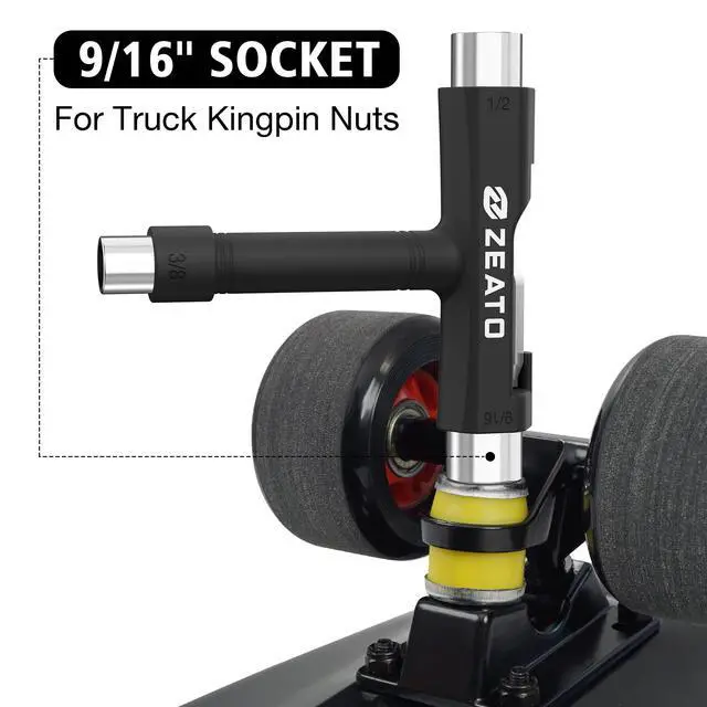Alt view image 3 of 7 - All-in-One Skate Tools Multi-Function Portable Skateboard T Tool Accessory with T-Type Allen Key and L-Type Phillips Head Wrench Screwdriver - Black