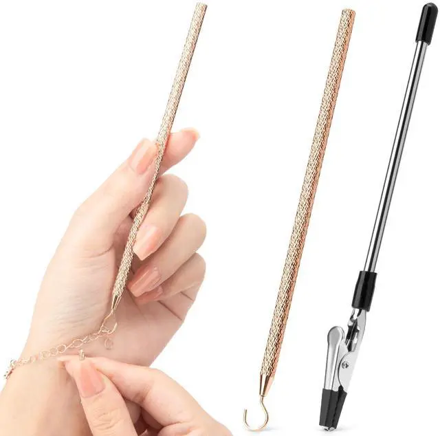 Main image of 2 Pcs Bracelet Helper Tool, Portable Bracelet Helper with Rubber Tip Clip and 1mm Round Hook for Necklaces, Watches and Independent Jewelry Wear