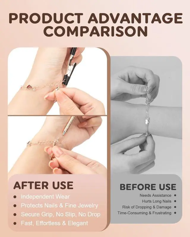 Alt view image 3 of 7 - 2 Pcs Bracelet Helper Tool, Portable Bracelet Helper with Rubber Tip Clip and 1mm Round Hook for Necklaces, Watches and Independent Jewelry Wear