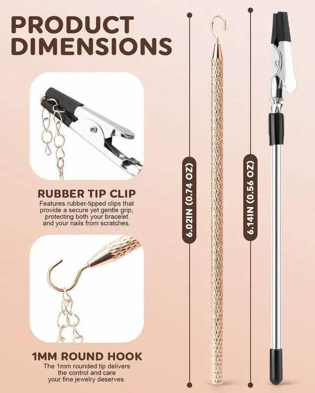 Alt view image 4 of 7 - 2 Pcs Bracelet Helper Tool, Portable Bracelet Helper with Rubber Tip Clip and 1mm Round Hook for Necklaces, Watches and Independent Jewelry Wear