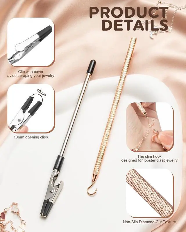 Alt view image 5 of 7 - 2 Pcs Bracelet Helper Tool, Portable Bracelet Helper with Rubber Tip Clip and 1mm Round Hook for Necklaces, Watches and Independent Jewelry Wear